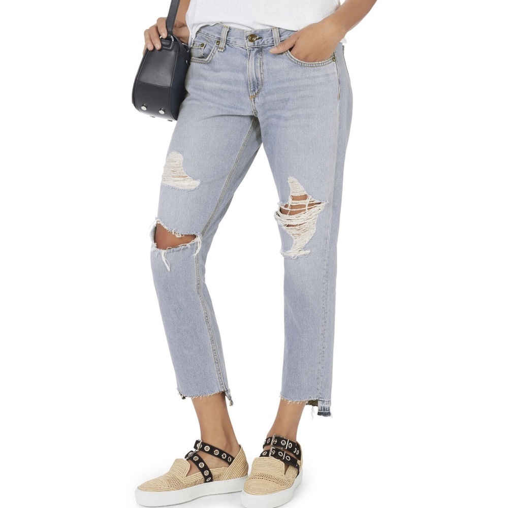 Rag & Bone Dre Slim Boyfriend Jeans Low Rise Distressed Light Wash size 24